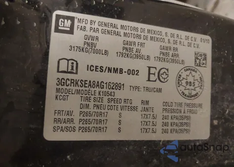 2010 Chevrolet Silverado 1500 Lt z USA, uszkodzony, nr VIN 3GCRKSEA8AG162891